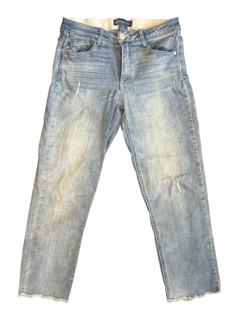 Democracy “Ab”solution 8 Light Wash Distressed Cropped Straight Jeans Raw Hem